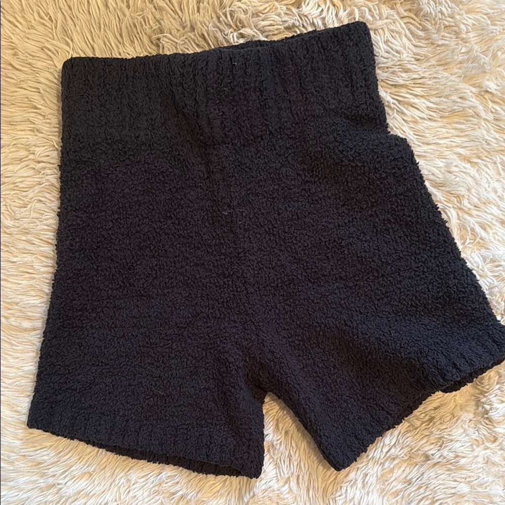Black High-Waisted Bike Shorts with Ribbed Texture